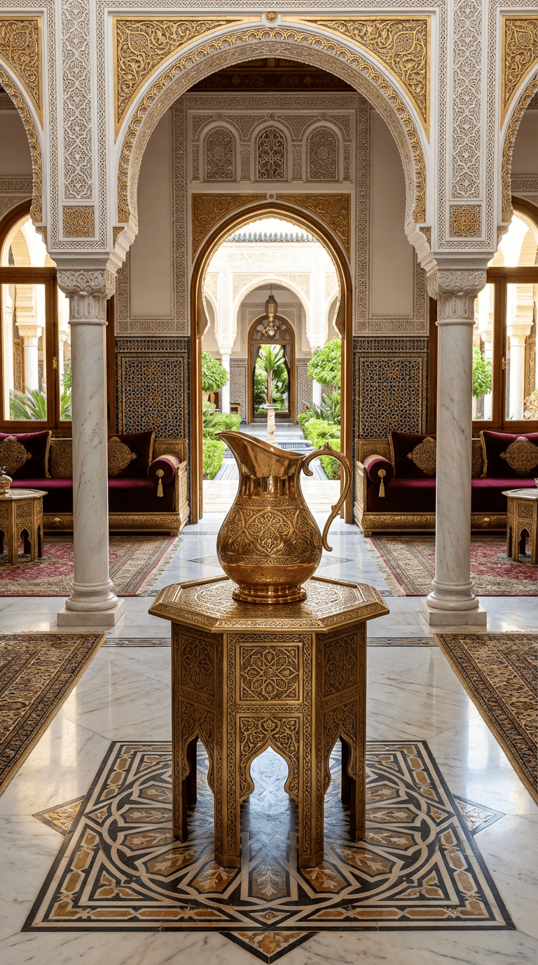 Brass Pitcher with Decorative Table